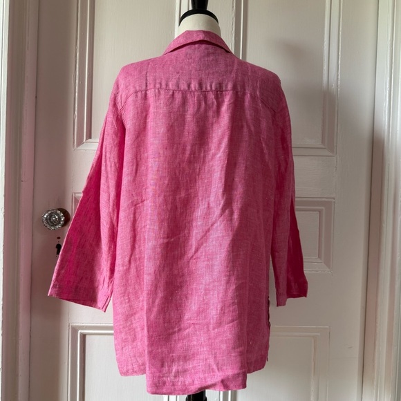 Tahari Women’s 100% Linen Henley 3/4 Sleeve Pink Tunic w/ Side Vents Medium - Picture 4 of 15